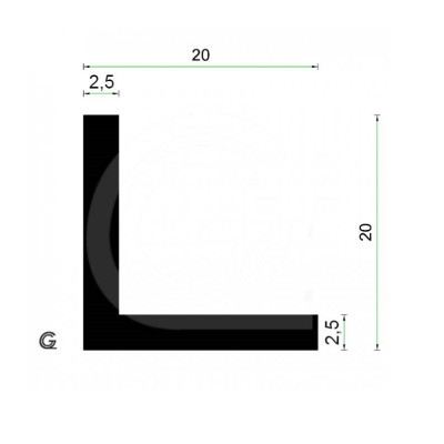 EPDM Rubber Hoekprofiel | 20 x 20 x 2,5 mm | rol 42 meter